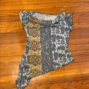 Dynamite Blue and Yellow Asymmetrical Blouse